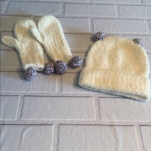 Crewcuts Cream Kids Hat and Mittens Set with Speckled Pom-Poms